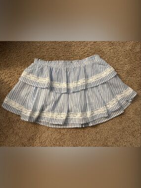 Wild Fable Blue & White Striped Lace Trim Skirt with Shorts